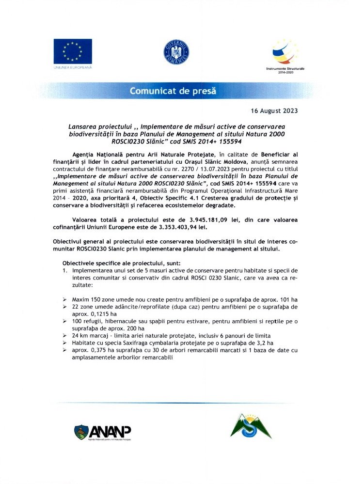 Comunicat de presa Slanic Moldova